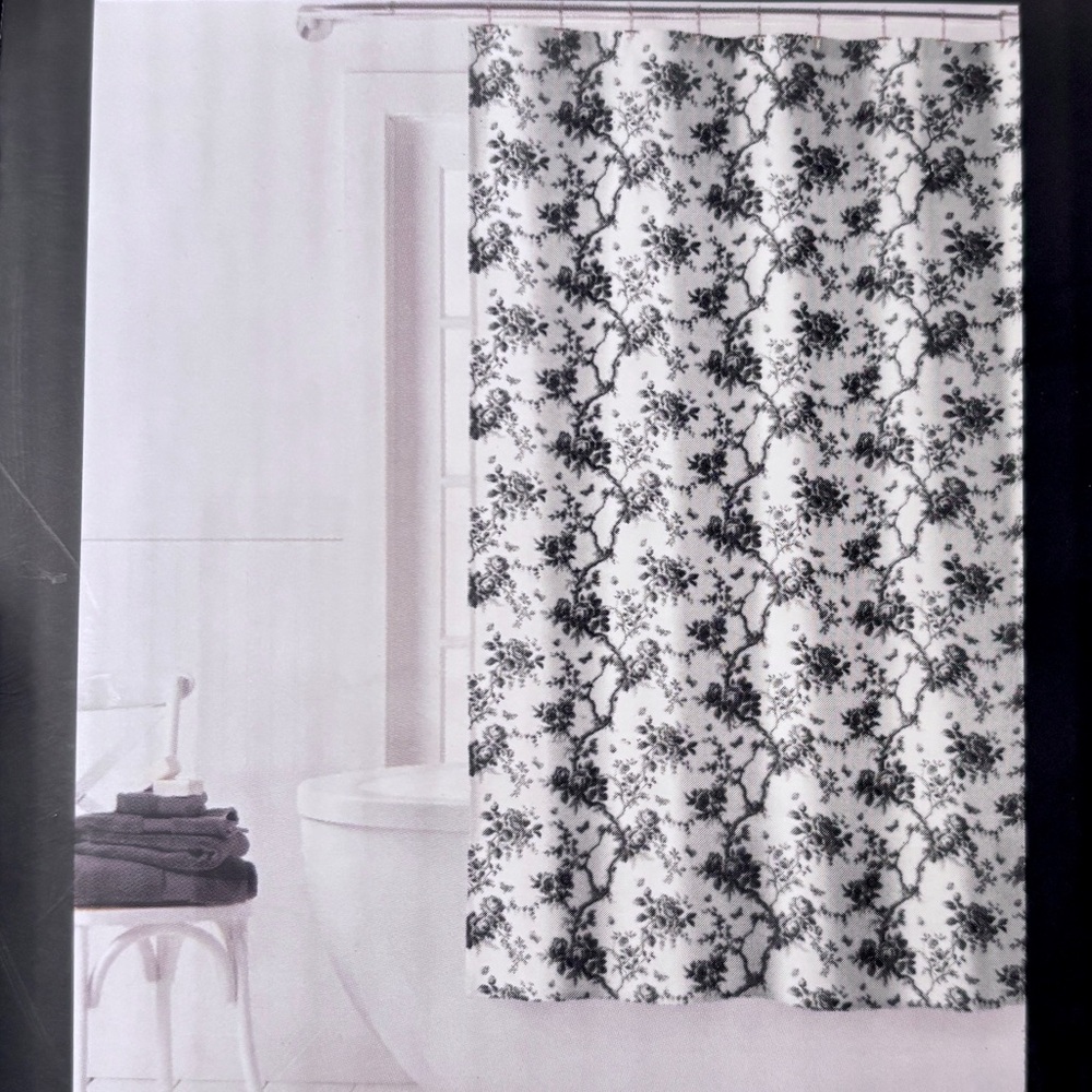 NEW Ralph Lauren black and white floral toile fabric shower curtain